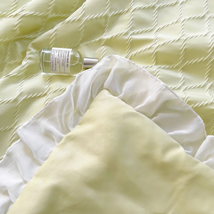 91家纺网 家纺一手货源 找家纺 沐慕 2023新款立体双层纱提花夏被四件套 芝芝抹茶