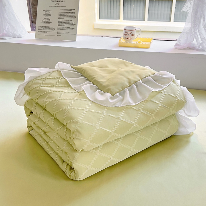 91家纺网 家纺一手货源 找家纺 沐慕 2023新款立体双层纱提花夏被四件套 芝芝抹茶