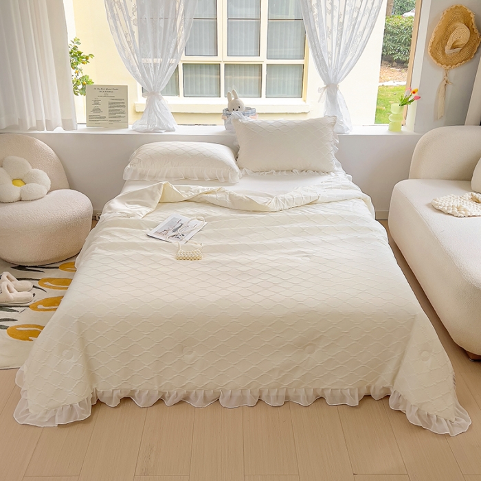 91家纺网 家纺一手货源 找家纺 沐慕 2023新款立体双层纱提花夏被四件套 芝芝茉莉