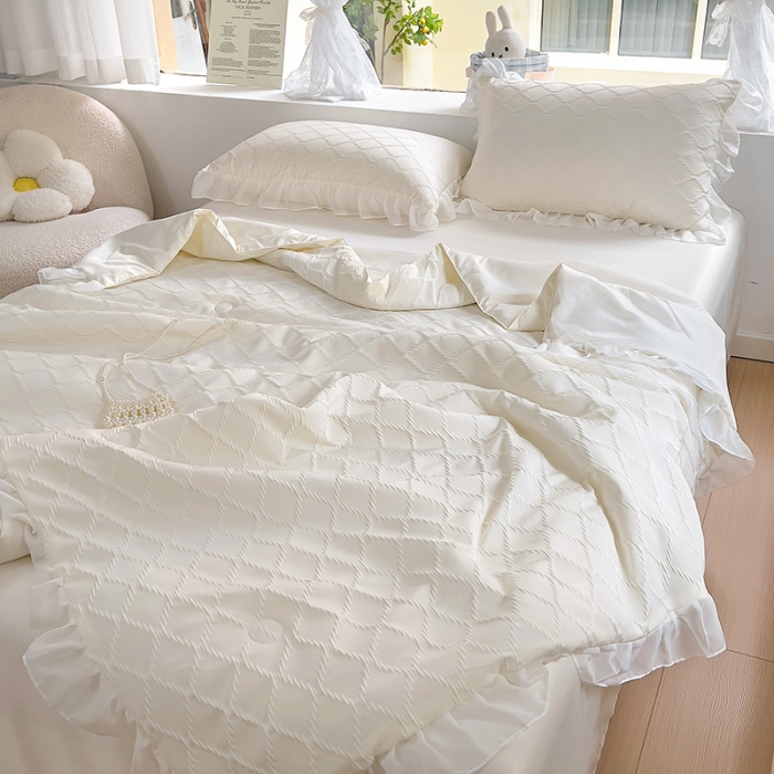 91家纺网 家纺一手货源 找家纺 沐慕 2023新款立体双层纱提花夏被四件套 芝芝茉莉