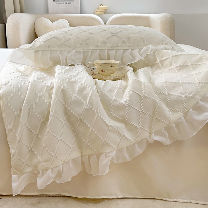 91家纺网 家纺一手货源 找家纺 沐慕 2023新款立体双层纱提花夏被四件套 芝芝茉莉