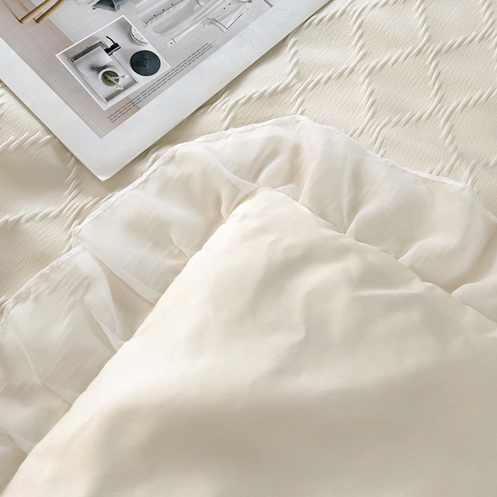 91家纺网 家纺一手货源 找家纺 沐慕 2023新款立体双层纱提花夏被四件套 芝芝茉莉