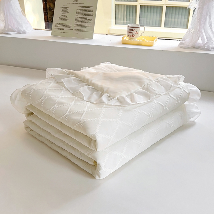 91家纺网 家纺一手货源 找家纺 沐慕 2023新款立体双层纱提花夏被四件套 芝芝茉莉