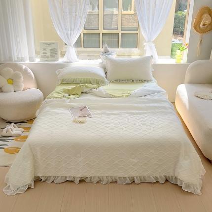 91家纺网 家纺一手货源 找家纺 沐慕 2023新款立体双层纱提花夏被四件套 芝芝奶绿