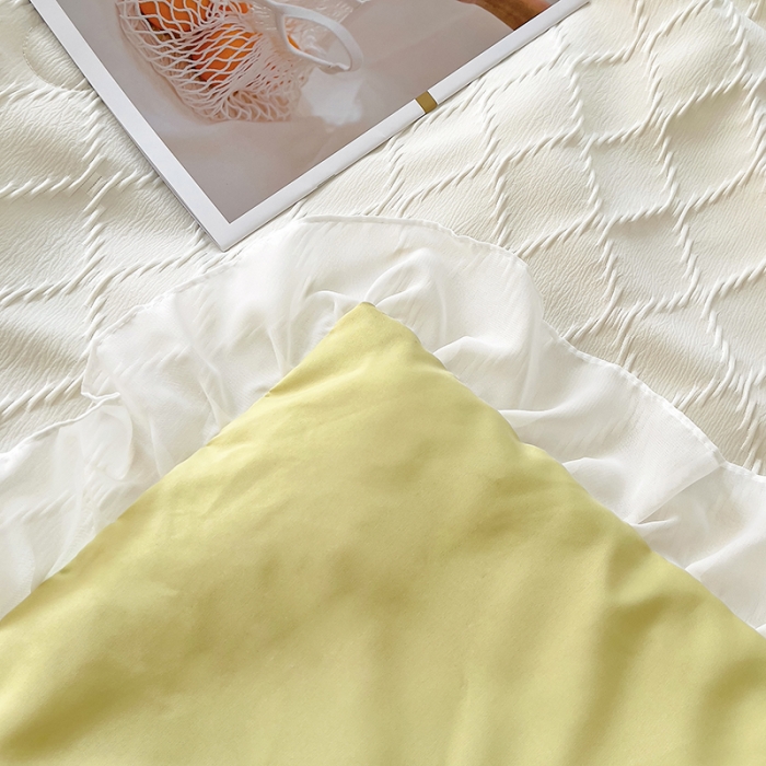 91家纺网 家纺一手货源 找家纺 沐慕 2023新款立体双层纱提花夏被四件套 芝芝奶绿