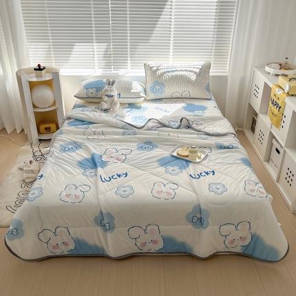 沐慕 2023新款小清新床笠款乳胶凉席 爱心小兔