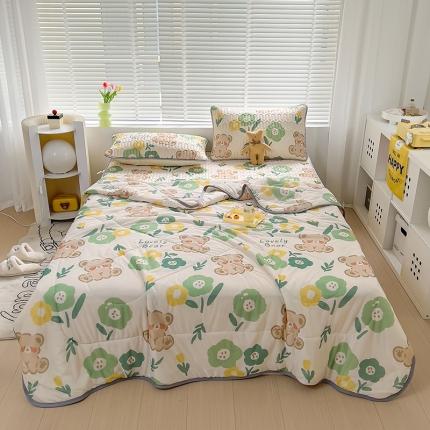 沐慕 2023新款小清新床笠款乳胶凉席 绿花小熊