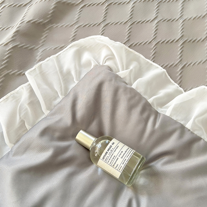 91家纺网 家纺一手货源 找家纺 沐慕 2023新款立体双层纱提花夏被四件套 芝芝乌龙