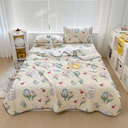 沐慕 2023新款小清新床笠款乳胶凉席 郁金香小兔