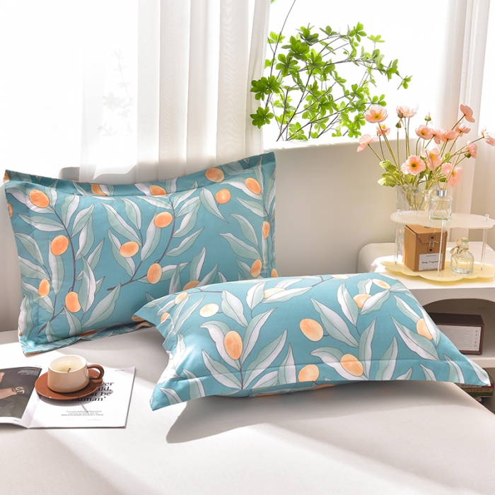 91家纺网 家纺一手货源 找家纺 圣楚家纺 2024新款亲肤水洗棉枕套 金桔