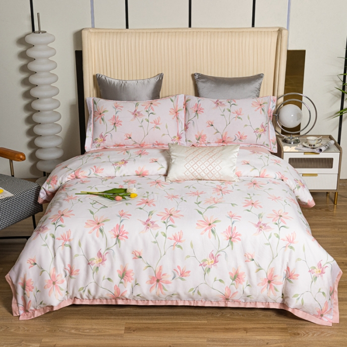 91家纺网 家纺一手货源 找家纺 氧家 2025新款60s莱塞尔天丝四件套花雨