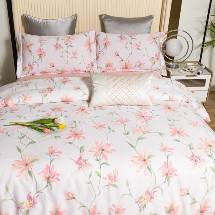 91家纺网 家纺一手货源 找家纺 氧家 2025新款60s莱塞尔天丝四件套花雨