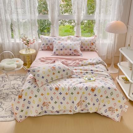 91家纺网 家纺一手货源 找家纺 （总）芯贝儿 2023新款 水洗m麻双层纱小清新夏被四件套