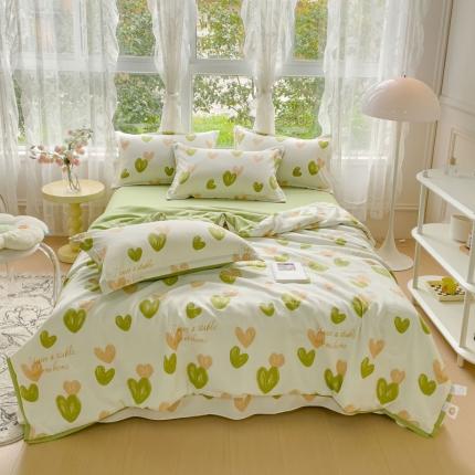 91家纺网 家纺一手货源 找家纺 （总）芯贝儿 2023新款 水洗m麻双层纱小清新夏被四件套