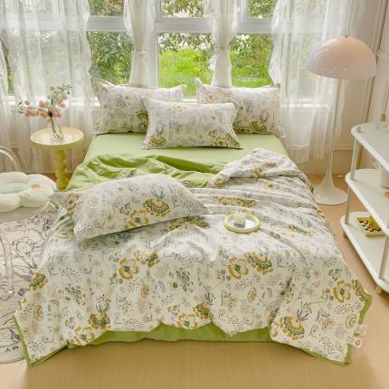 91家纺网 家纺一手货源 找家纺 （总）芯贝儿 2023新款 水洗m麻双层纱小清新夏被四件套