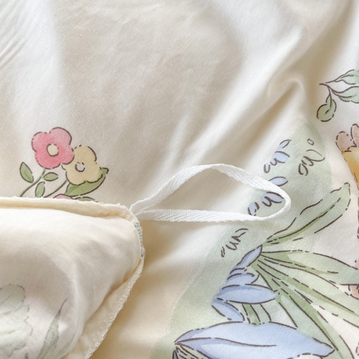 91家纺网 家纺一手货源 找家纺 添越 2024小清新韩版蕾丝花边纯棉夹棉床盖三件套全棉丛林小兔