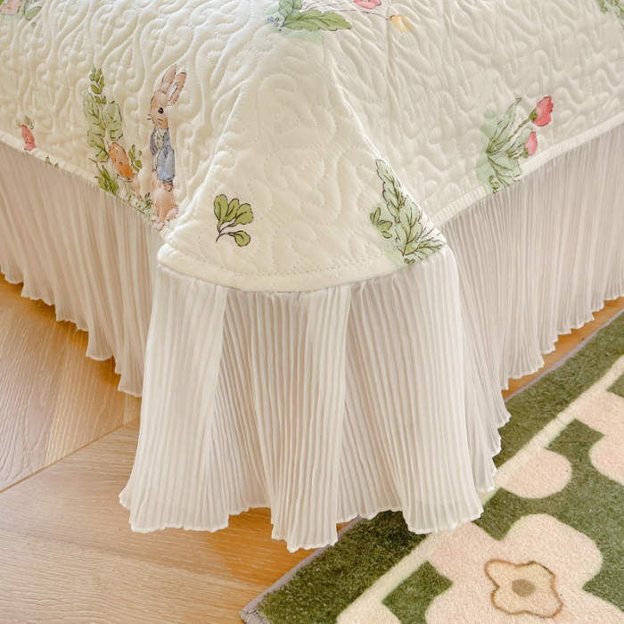 91家纺网 家纺一手货源 找家纺 添越 2024小清新韩版蕾丝花边纯棉夹棉床盖三件套全棉丛林小兔