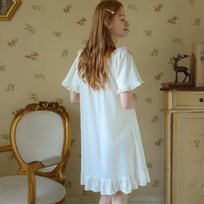 91家纺网 家纺一手货源 找家纺 洛兰沙 2023新款409短袖网纱荷叶领