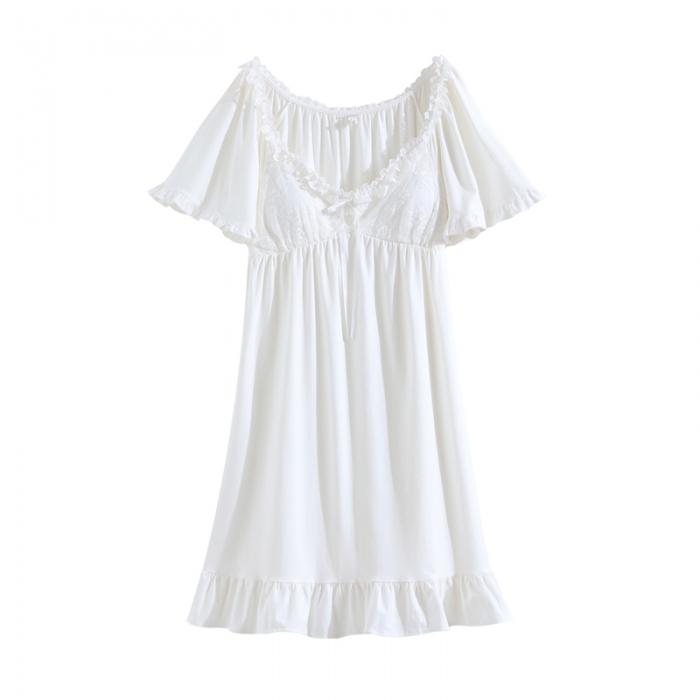 91家纺网 家纺一手货源 找家纺 洛兰沙 2023新款409短袖网纱荷叶领