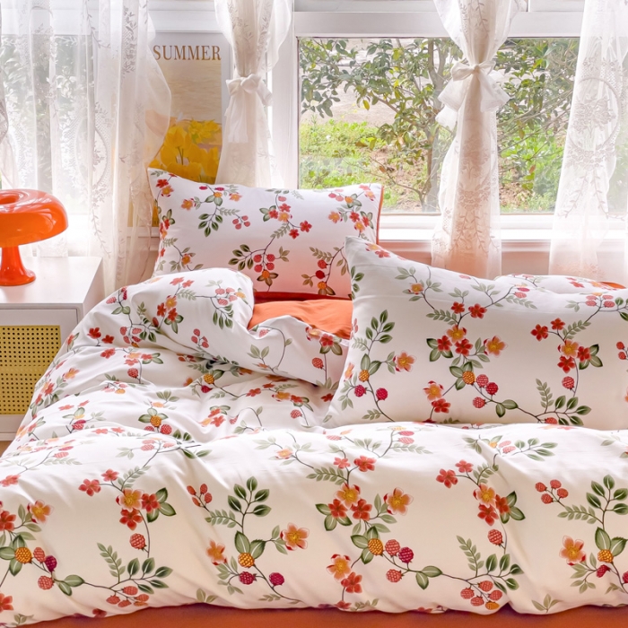 91家纺网 家纺一手货源 找家纺 (总）米瑞娜 2024新款春夏105克双层纱水洗棉麻印花四件套 