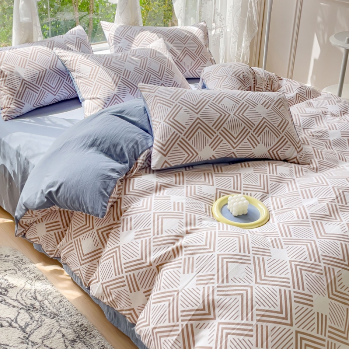 91家纺网 家纺一手货源 找家纺 米瑞娜 2024新款春夏105克双层纱水洗棉麻印花四件套 维纳斯