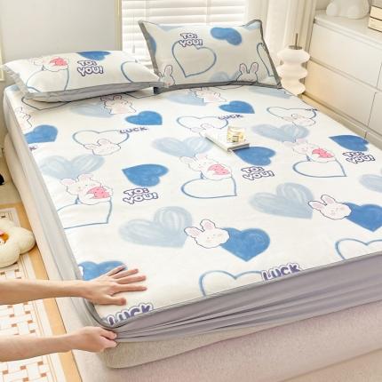 91家纺网 家纺一手货源 找家纺 金盛纺A类600D数码印花冰丝席床单床笠款凉席三件套幸运兔-床笠款