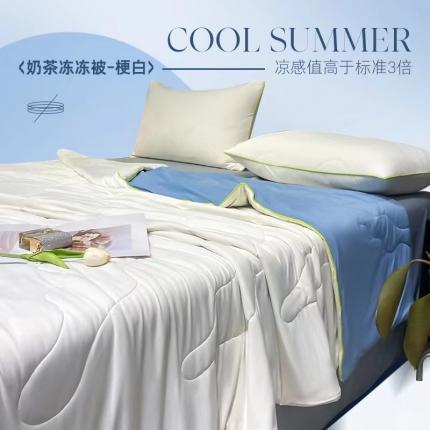 91家纺网 家纺一手货源 找家纺 总乐视家纺 （170g锦纶+氨纶）奶茶冻冻蓝冰双面冷感夏被高定款礼盒装