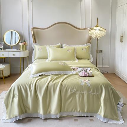 91家纺网 家纺一手货源 找家纺 （总）伊人居2024新款玫瑰花蝶刺绣水洗真丝夏被四件套