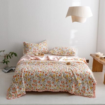 91家纺网 家纺一手货源 找家纺 有货 2023新款法式针织被印花夏被 鸟语