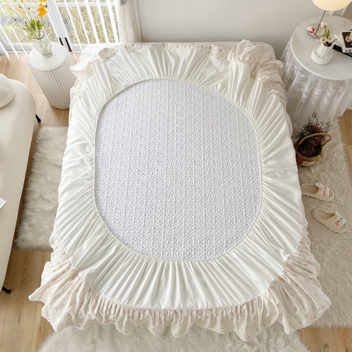 91家纺网 家纺一手货源 找家纺 忘忧草  2023新款13372全棉夹棉床笠式床裙纯棉 屋顶花园