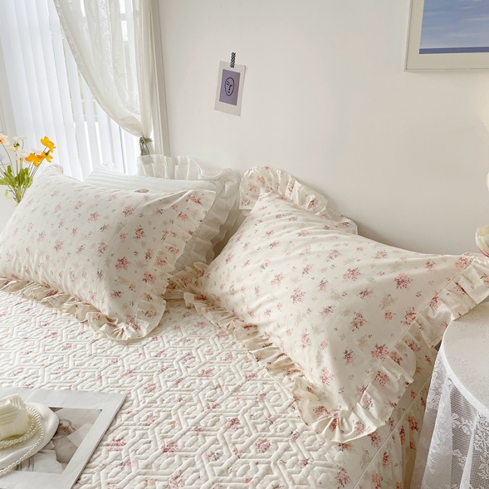 91家纺网 家纺一手货源 找家纺 忘忧草  2023新款13372全棉夹棉床笠式床裙纯棉 屋顶花园