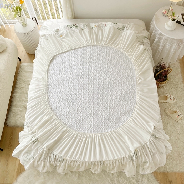 91家纺网 家纺一手货源 找家纺 忘忧草  2023新款13372全棉夹棉床笠式床裙纯棉 南枝