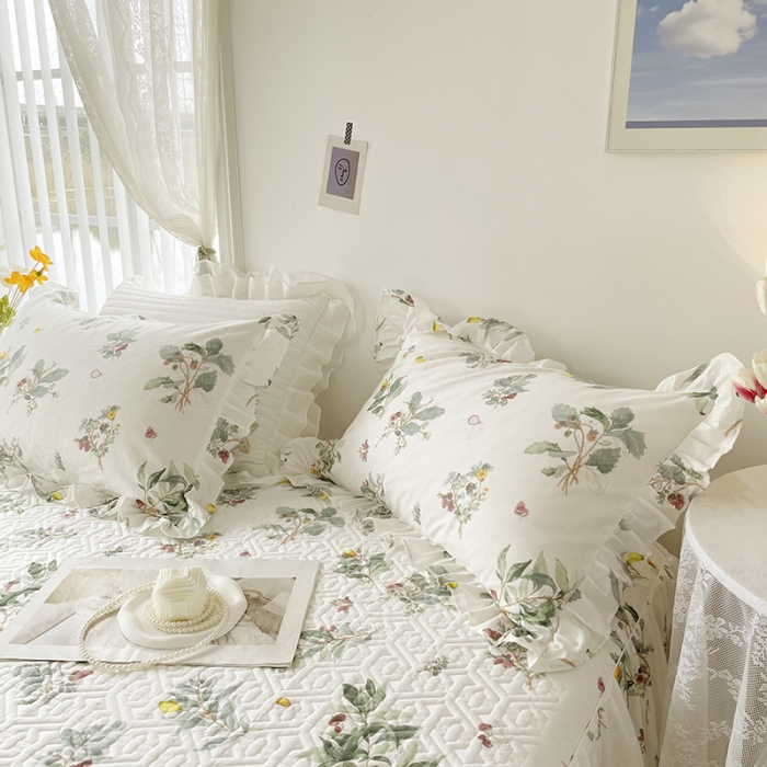 91家纺网 家纺一手货源 找家纺 忘忧草  2023新款13372全棉夹棉床笠式床裙纯棉 南枝