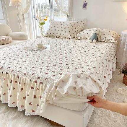 91家纺网 家纺一手货源 找家纺 忘忧草  2023新款13372全棉夹棉床笠式床裙纯棉 如愿