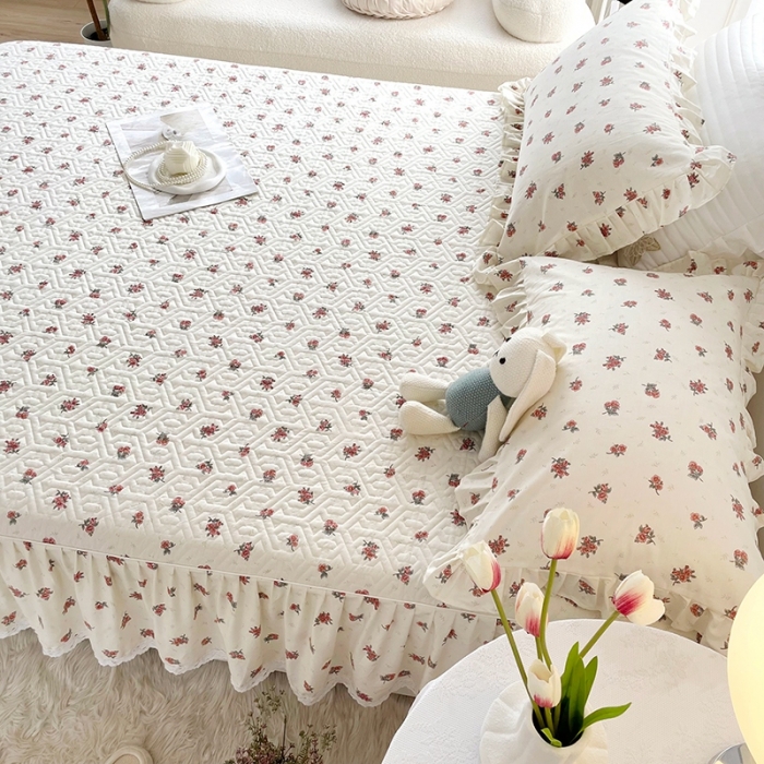 91家纺网 家纺一手货源 找家纺 忘忧草  2023新款13372全棉夹棉床笠式床裙纯棉 如愿