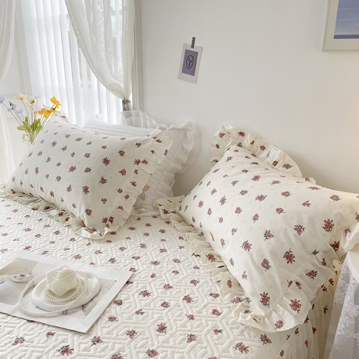 91家纺网 家纺一手货源 找家纺 忘忧草  2023新款13372全棉夹棉床笠式床裙纯棉 如愿