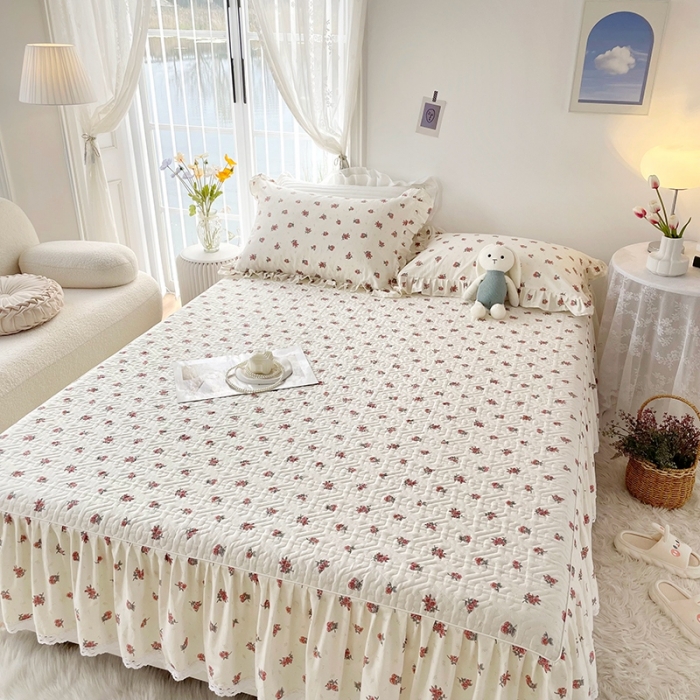 91家纺网 家纺一手货源 找家纺 忘忧草  2023新款13372全棉夹棉床笠式床裙纯棉 如愿