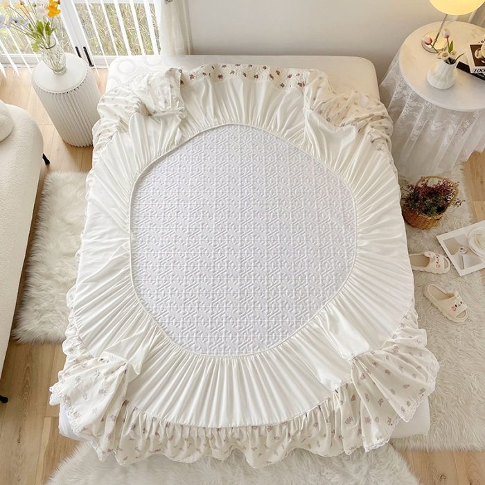 91家纺网 家纺一手货源 找家纺 忘忧草  2023新款13372全棉夹棉床笠式床裙纯棉 如愿