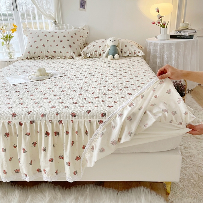 91家纺网 家纺一手货源 找家纺 忘忧草  2023新款13372全棉夹棉床笠式床裙纯棉 如愿