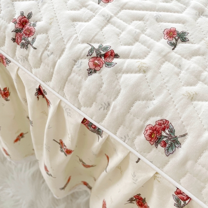 91家纺网 家纺一手货源 找家纺 忘忧草  2023新款13372全棉夹棉床笠式床裙纯棉 如愿