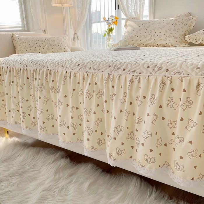 91家纺网 家纺一手货源 找家纺 忘忧草  2023新款13372全棉夹棉床笠式床裙纯棉 贝贝熊