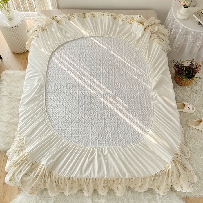 91家纺网 家纺一手货源 找家纺 忘忧草  2023新款13372全棉夹棉床笠式床裙纯棉 温迪