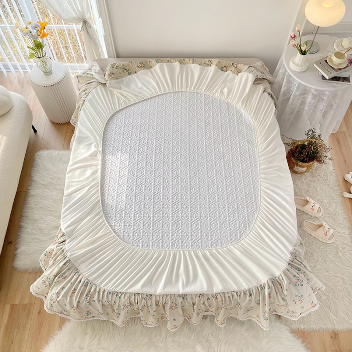 91家纺网 家纺一手货源 找家纺 忘忧草  2023新款13372全棉夹棉床笠式床裙纯棉 夏遇-棕