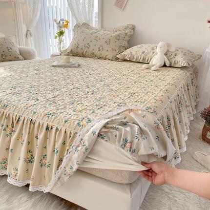 忘忧草  2023新款13372全棉夹棉床笠式床裙纯棉 夏遇-棕