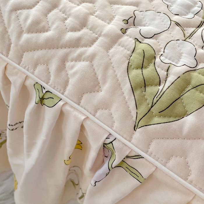 91家纺网 家纺一手货源 找家纺 忘忧草  2023新款13372全棉夹棉床笠式床裙纯棉 园林兔-玉