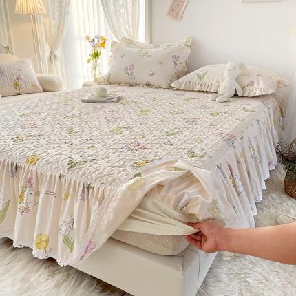 91家纺网 家纺一手货源 找家纺 （总）忘忧草  2025新款13372全棉夹棉床笠式床裙纯棉