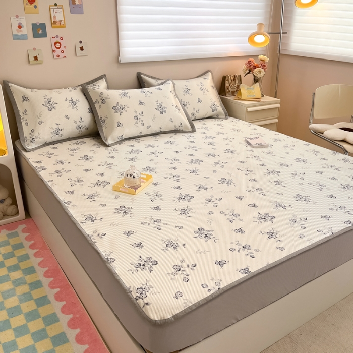 91家纺网 家纺一手货源 找家纺 懒猫 2024新款600D冰藤床笠款凉席 时光清浅-床笠款