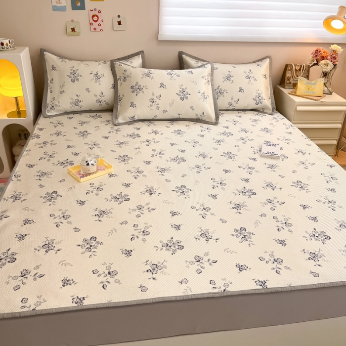 91家纺网 家纺一手货源 找家纺 懒猫 2024新款600D冰藤床笠款凉席 时光清浅-床笠款