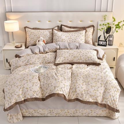 91家纺网 家纺一手货源 找家纺 皇谱 2024新款A类臻柔棉复古印花四件套 梦田-咖