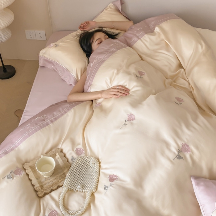 91家纺网 家纺一手货源 找家纺 总鹿班2023新款小法玫瑰系列60支莱赛尔四件套（标准会员-20）